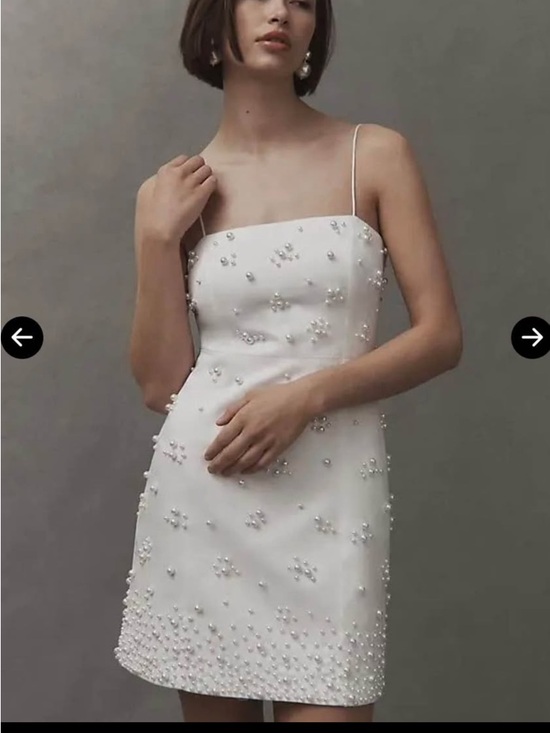 BHLDN Dresses & Skirts - BHLDN White Pearl-Embellished Mini Dress Elsie Large